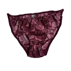 Vintage Printed Burgundy‎ Satin Panties Womens Size 7